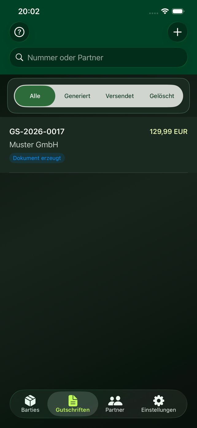 Übersicht der Gutschriften